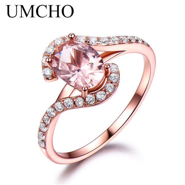 UMCHO Silver 925 Pink Sapphire Rings For Women Engagement Party Rose Gold Color Ring New Fashion Promise Rings Fine Jewelry
