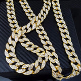 UWIN Iced Out Bling Rhinestone Crystal Goldgen Finish Miami Cuban Link Chain Men's Hip hop Necklace Jewelry 20, 24, 30 ,36 Inch