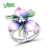 VISTOSO 925 Sterling Silver Rings For Women Natural Stone Enamel Fine Jewelry