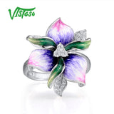 VISTOSO 925 Sterling Silver Rings For Women Natural Stone Enamel Fine Jewelry