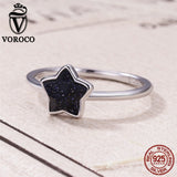 VOROCO 2018 Authentic 925 Sterling Silver Dazzling Star Goldstone Rings for Women Party New Year Gift Fine Jewelry VSR135