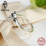 VOROCO HOT SELL Floral Flower Silver Ring For Woman Clear CZ Round Stone Female Rings 925 Sterling Silver Jewelry anillos P7154