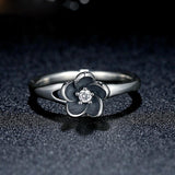 VOROCO HOT SELL Floral Flower Silver Ring For Woman Clear CZ Round Stone Female Rings 925 Sterling Silver Jewelry anillos P7154