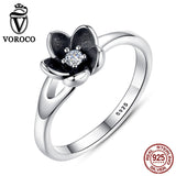 VOROCO HOT SELL Floral Flower Silver Ring For Woman Clear CZ Round Stone Female Rings 925 Sterling Silver Jewelry anillos P7154