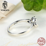 VOROCO HOT SELL Floral Flower Silver Ring For Woman Clear CZ Round Stone Female Rings 925 Sterling Silver Jewelry anillos P7154