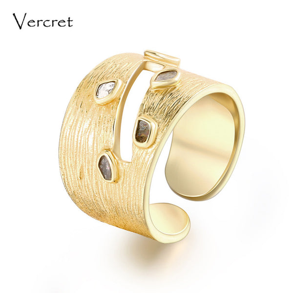 Vercret vintage diamond ring adjustable handmade gemstone 925 sterling silver ring with 18k gold fine jewelry for women as gift