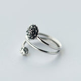 Vintage REAL.Solid 925 Sterling Silver  Fine jewelry 3-rows/ Multi-layers Lotus Flower &Bub Ring Namaste Yoga J911-