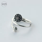 Vintage REAL.Solid 925 Sterling Silver  Fine jewelry 3-rows/ Multi-layers Lotus Flower &Bub Ring Namaste Yoga J911-