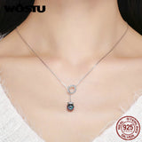 WOSTU Hot Fashion 100% 925 Sterling Silver Lucky Circle & Black Pearl Pendant Necklace For Women S925 Silver Jewelry Gift DXN200