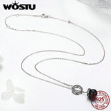 WOSTU Hot Fashion 100% 925 Sterling Silver Lucky Circle & Black Pearl Pendant Necklace For Women S925 Silver Jewelry Gift DXN200