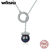 WOSTU Hot Fashion 100% 925 Sterling Silver Lucky Circle & Black Pearl Pendant Necklace For Women S925 Silver Jewelry Gift DXN200