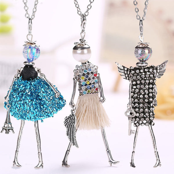 YLWHJJ brand doll cute women pendant necklace many colors long chain hot handmade girls fashion jewelry rhinestone collier femme