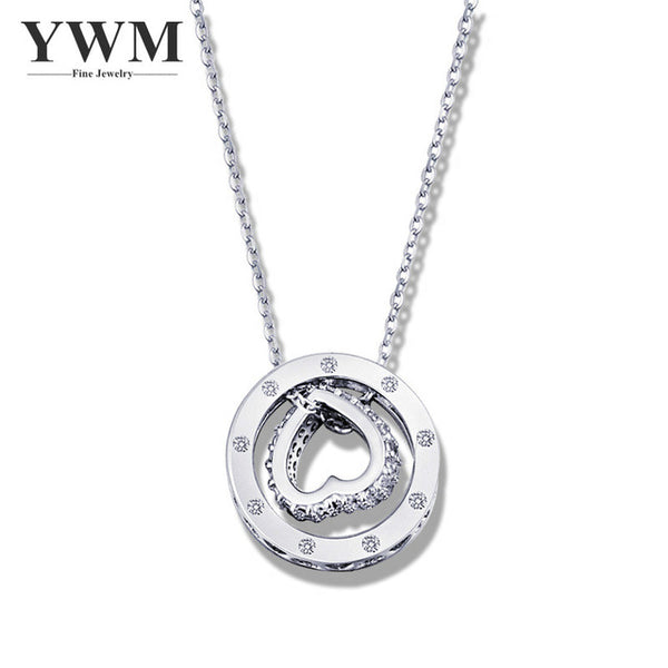 YWM 925 Sterling Silver Love Double circles Necklace Korean Jewelry Rose Gold and Silver Color Female Clavicle Chain for Women