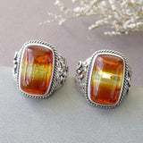 Yoowei Baltic Amber Rings for Unisex Cool Stunning Genuine Natural Amber Stone Trendy Antique Silver Jewelry Punk Wedding Rings