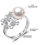 YouNoble Real Natural Freshwater Pearl Rings,Wedding 925 Silver for women Jewelry Adjustable Girl Birthday Gift White Pink Rings