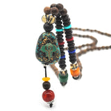 Yumfeel Handmade Nepal Necklace Buddhist Mala Wood Beads Pendant & Necklace Ethnic Horn Fish Long Statement Jewelry Women Men