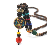 Yumfeel Handmade Nepal Necklace Buddhist Mala Wood Beads Pendant & Necklace Ethnic Horn Fish Long Statement Jewelry Women Men