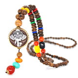 Yumfeel Handmade Nepal Necklace Buddhist Mala Wood Beads Pendant & Necklace Ethnic Horn Fish Long Statement Jewelry Women Men