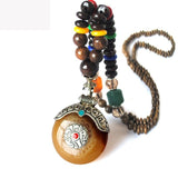 Yumfeel Handmade Nepal Necklace Buddhist Mala Wood Beads Pendant & Necklace Ethnic Horn Fish Long Statement Jewelry Women Men