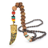 Yumfeel Handmade Nepal Necklace Buddhist Mala Wood Beads Pendant & Necklace Ethnic Horn Fish Long Statement Jewelry Women Men