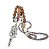 Yumfeel Handmade Nepal Necklace Buddhist Mala Wood Beads Pendant & Necklace Ethnic Horn Fish Long Statement Jewelry Women Men