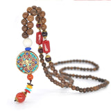 Yumfeel Handmade Nepal Necklace Buddhist Mala Wood Beads Pendant & Necklace Ethnic Horn Fish Long Statement Jewelry Women Men