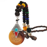 Yumfeel Handmade Nepal Necklace Buddhist Mala Wood Beads Pendant & Necklace Ethnic Horn Fish Long Statement Jewelry Women Men