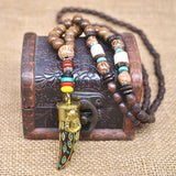 Yumfeel Handmade Nepal Necklace Buddhist Mala Wood Beads Pendant & Necklace Ethnic Horn Fish Long Statement Jewelry Women Men