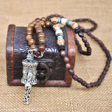 Yumfeel Handmade Nepal Necklace Buddhist Mala Wood Beads Pendant & Necklace Ethnic Horn Fish Long Statement Jewelry Women Men