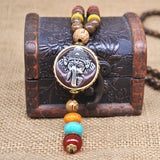 Yumfeel Handmade Nepal Necklace Buddhist Mala Wood Beads Pendant & Necklace Ethnic Horn Fish Long Statement Jewelry Women Men