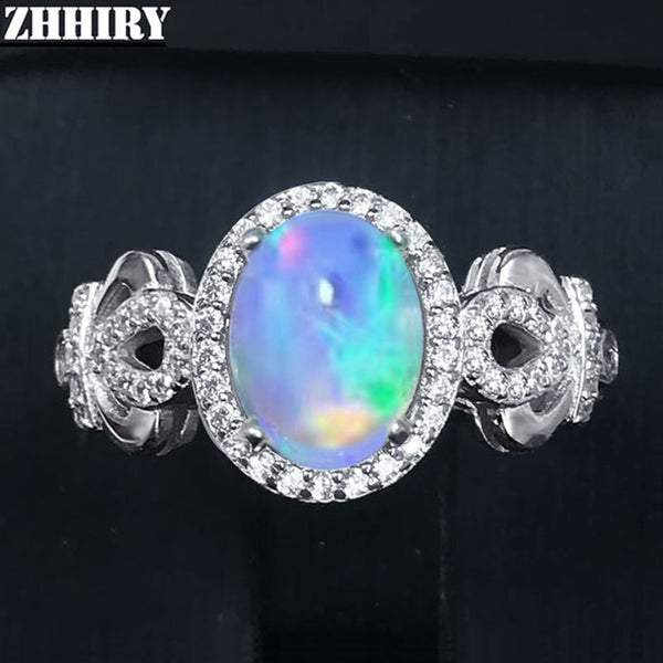 ZHHIRY Genuine Natural Fire Opal Ring Solid 925 Sterling Silver For Women Colour Gem Stone Rings Fine Jewelry