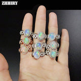 ZHHIRY Genuine Natural Fire Opal Ring Solid 925 Sterling Silver For Women Colour Gem Stone Rings Fine Jewelry