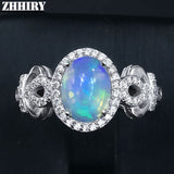 ZHHIRY Genuine Natural Fire Opal Ring Solid 925 Sterling Silver For Women Colour Gem Stone Rings Fine Jewelry