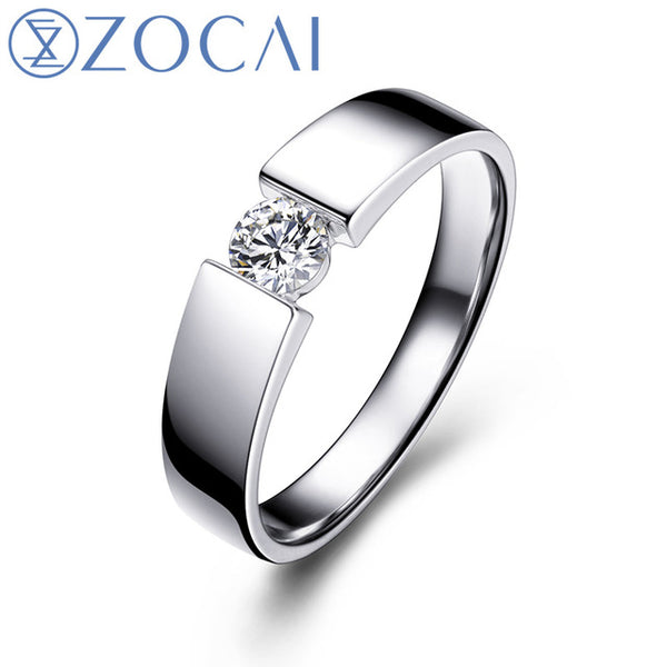 ZOCAI 0.30 CT CERTIFIED SI / H / VG  DIAMOND MEN'S ENGAGEMENT WEDDING BAND RING ROUND CUT 18K WHITE GOLD JEWELRY M00057