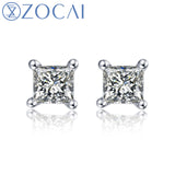 ZOCAI 100% Natural Diamond 0.18 ct Princess Cut Genuine Diamond Stud Earrings 18K Gold E80009T