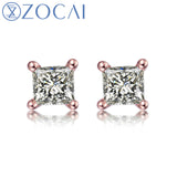 ZOCAI 100% Natural Diamond 0.18 ct Princess Cut Genuine Diamond Stud Earrings 18K Gold E80009T