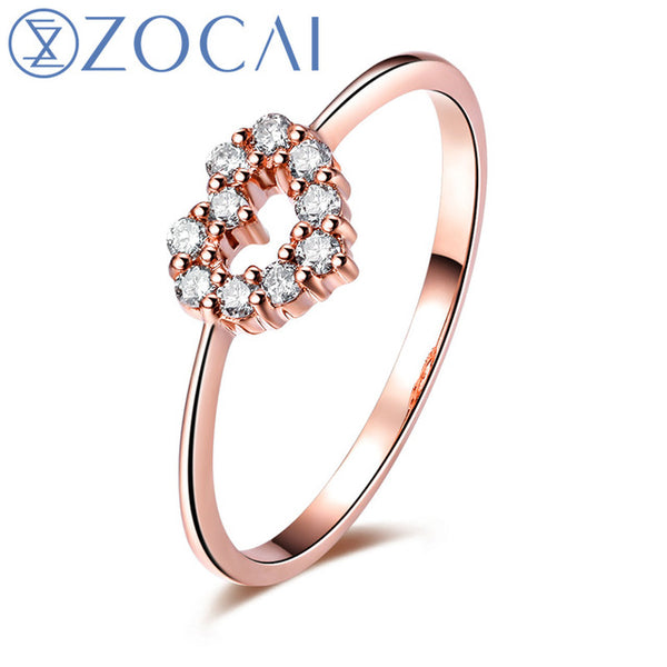 ZOCAI BRAND NATURAL REAL 0.16 CT CERTIFIED I-J / SI DIAMOND HEART ENGAGEMENT RING ROUND CUT 18K ROSE GOLD JEWELRY W01550
