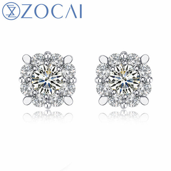 ZOCAI Brand Diamond Earrings Real Natural Certificated Main Diamond 0.10 CT H/SI 18K White Gold (AU750) Engagement Earrings