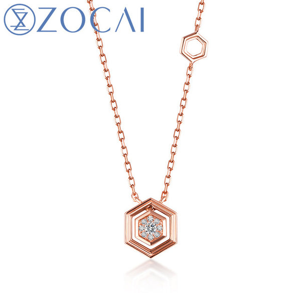 ZOCAI Design Choker The Honeycomb Series Real 0.06 CT Diamond 18K Rose Gold (Au750) Necklace JBD90227T