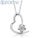 ZOCAI Heart Reflection 18K White Gold 0.03 CT Certified H / SI Diamond Pendant with 925 Silver Chain Necklace D00006