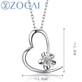 ZOCAI Heart Reflection 18K White Gold 0.03 CT Certified H / SI Diamond Pendant with 925 Silver Chain Necklace D00006