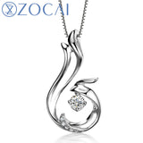 ZOCAI Love Forever Patent Real 18K Gold Genuine 0.11 CT Certified Diamond Phoenix Pendant  with 925 Silver Chain D00037