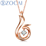 ZOCAI Love Forever Patent Real 18K Gold Genuine 0.11 CT Certified Diamond Phoenix Pendant  with 925 Silver Chain D00037