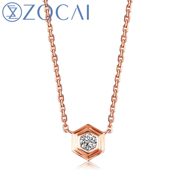 ZOCAI Necklace The Honeycomb Series Real 0.10 CT Diamond 18K Rose Gold (Au750) Necklace JBD00396