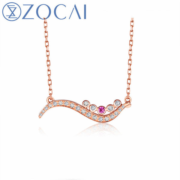 ZOCAI New Arrived Line Necklace Lesten 18K Rose Gold (AU750) 0.12ct Diamond 0.01ct Ruby Necklace