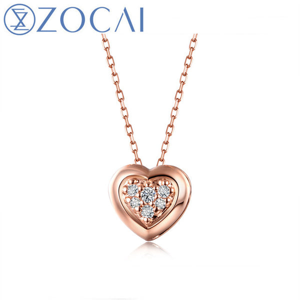 ZOCAI New Arrived Necklace Real 0.10 CT Certified H / SI Diamond Pendant 18K rose Gold (Au750) 925 Silver Chain D80119T