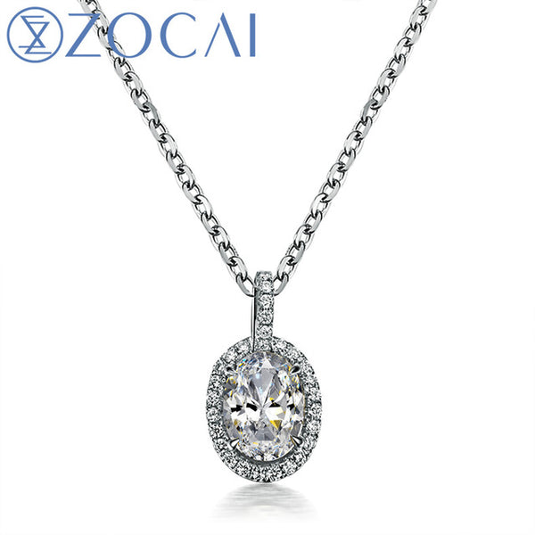 ZOCAI  Oval Cut 0.6 CT Certified D-E / SI Diamond 18K White Gold Pendant with 925 Silver Chain Necklace D03815