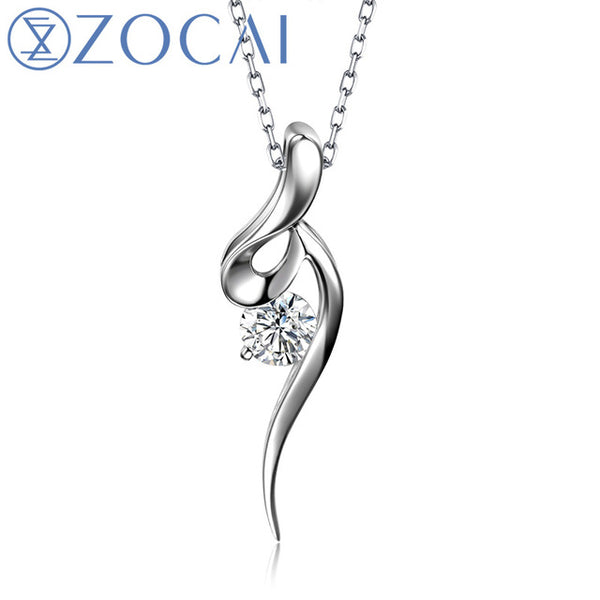 ZOCAI Style choker Real 0.05 CT Certified H / SI Diamond Pendant 18K white Gold (Au750) 925 Silver Chain D00370