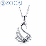 ZOCAI Swan Shape Genuine 0.15CT H / SI Certificated Diamond Neckalce 18K White Gold Pendant with 925 Sterling Silver Chain