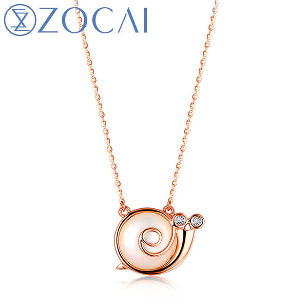 ZOCAI The Little Snail Real 925 Sterling Silver 100% Genuine 0.01 CT H/SI Diamond Necklace D04892